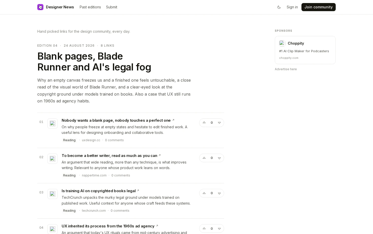 Designer News 页面快照